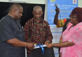 (L-R) Dr Samson Arzoaquoi, Rev John Sumo and Dr Catherine Cooper launching the policy and media kit