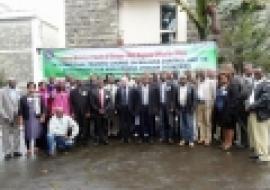 Participants at the launch of Training together with (Center L-R) Dr. Basimike Mulenda, Dr. Khaled Bessaoud and Dr. Amha Kebede, EHNRI