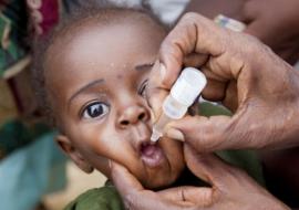 An eligible child receiving oral polio vaccine in Maiduguri, Borno state