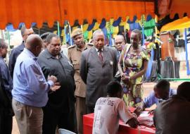 Guest of Honour, Hon. Leonidas Gama, visiting the blood donation pavilion in the Kilimanjaro region