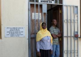 Dr Pilly Sahid and Yusuf Ahmed Mzitto, known as "Kessy", at the Mwananyamala District Hospital’s methadone clinic in Dar es Salaam.