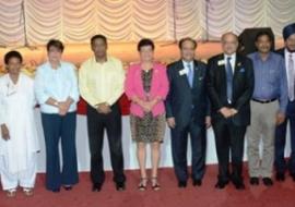 The Minister of Health, Mrs Mitcy Larue (Centre in pink) with donors at the launching ceremony