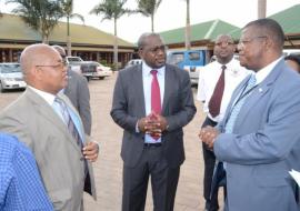 Hon. Minister of Health, Dr. Chitalu Chilufya (centre), WHO Rep., Dr. Jacob. Mufunda (right), Programme Manager for Health Promotion, WHO AFRO, Prof. D. Munodawafa, at the HiAP workshop.