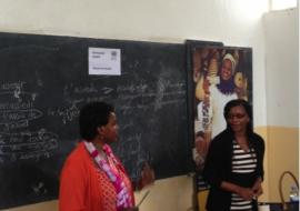 Dr. Maria Mugabo (WHO) (left) and Dr. Marie Aimee Muhimpundu (right) lead discussion on ‘Access to Health’ with 14 students from the College of Business and Economics Sheila Mburu / WHO