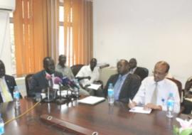 The Mayor of Juba City Council, his worship Christopher Saracino addressing members of the press during the declaration of cholera outbreak in Juba