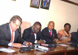 (L-R) Consul General John Bray, Prof. Adewole, Prof. Temitope Alonge CMD, Univerversity of Ibadan, Dr Braka and renowned virologist, Prof. Oyewole Tomori