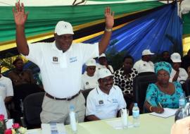 The WHO Representative, Dr. Rufaro Chatora greeting the gathering at the launch in Mlandizi, Coastal Region