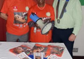 WHO receives a generous donation worth over N$240,000 from Rotary Windhoek to improve immunization against childhood vaccine preventable diseases, especially polio.  Photo Left to Right: Rotary Past President (PPE), Stewart Aston, WHO Representative, Dr Magda Robalo and Rotary President, Mr Dirk