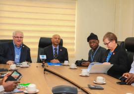 From L – R,  IPPC Chairman Mr Michael McGovern, WHO Country Representative Dr Wondimagegnehu Alemu, National Polio Plus Chairman Dr Tunji Funso and Rotary International Polio Plus Director Carol Pandak