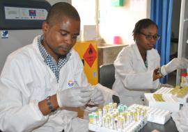 Health workers at the UTH Bacteriology laboratory