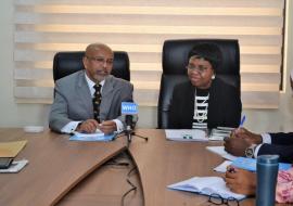 L-R WR Dr Wondimagegnehu Alemu making a speech during courtesy visit paid to the WHO Nigeria by the NAFDAC DG Professor Moji Christianah Adeyeye (left)