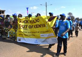 Kenyan health workers in a march to create awareness about the need to immunize children against polio