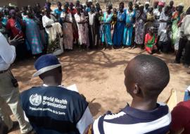 The intercluster health assessment team conducting a focus group discusion with the IDPs