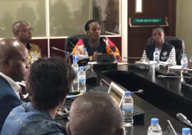 Press Conference: Minister of Health, Dr Diane Gashumba(middle) with Minister of State(Dr Patrick Ndimubanzi) and WHO Office in Charge(Dr Juliet Bataringaya)