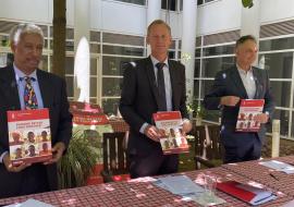 L:R- WHO Representative Dr Yonas Tegegn, Danish Ambasador in Uganda, H.E Nicolaj Petersen and UNFPA Representative Mr Alain Sibenaler at the grant signing ceremony