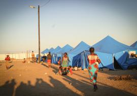 Refugees in the accommodation center set in Beira, Mozambique, after the destruction caused by Cyclone Idai in March 2019