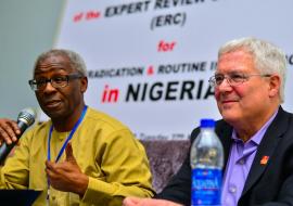 Prof Tomori (left) chairing ERC review meeting with polio experts