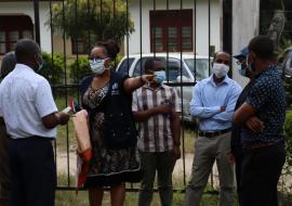 Director of Preventive Services in Zanzibar MOH, Dr. Fadhil Abdalla, MoH and WHO officials assessing one of the health facilities designated to provide COVID-19 treatment