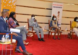 Dr. Clement, WR Liberia speaking during the COVID-19 Vaccine Q&A panel discussion in Monrovia