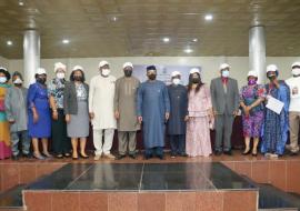 The Minister of Health (7th right), the WR (4th right) and other dignitaries at the Press Conference to mark 2021 WNTD in Abuja. Photo credit_WHO_Ochemba.jpg