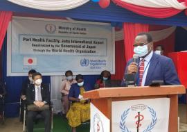 Dr Fabian Ndenzako, the WHO Representative a.i. for South Sudan during the handover ceremony at Juba International Airport