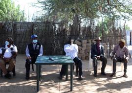 Dr Charles Sagoe-Moses, WHO Representative and the Hon. Governor Bonifatius Wakudumo of the Kavango East Region in Mayana village in the Kavango East Region