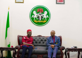 Governor Soludo (left) welcoming Dr Mulombo to Awka Government lodge