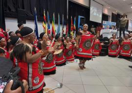 Nurses from Eswatini entertaining the crowd 