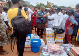 WHO Team handing over medical and other essential supplies to IDPs at Agualeri, Anambra East.