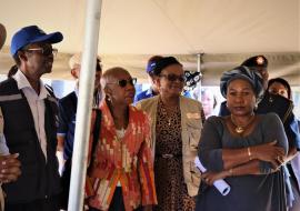 Ms. Hopolang Phororo, UN Resident Coordinator with the Governor of the Khomas Region, Honorable Laura McCleod, WHO Representative, Dr Charles Sagoe-Moses and UNFPA Representative,  Gift Malunga during the UN  joint visit as part of the Social Transformation Pillar.  