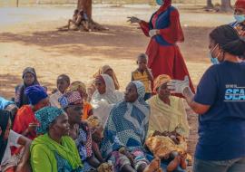 Awareness creation on prevention of Gender-Based Violence in one of the IDP camps in Adamawa state. © Kingsley Igwebuike/WHO