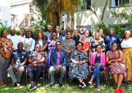 Group photo of the WHO South Africa Country Office team, PATH team, and other UN agencies in preparation for the policy advocacy and media training.