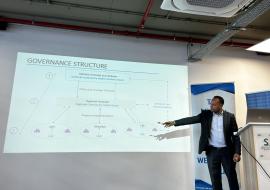 The WHO expert on health systems, Azmach Gebregiorgis, presenting the governance structure of LHCs.