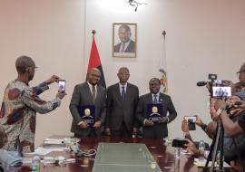 Dr. Zabulon Yoti of WHO, Vice Governor of Malanje and Reitor of rainha Njinga A Mbande University after MoU signing