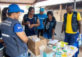 WHO, UNHCR and IEIA assessing the health clinic in Lovua Refugee Settlement