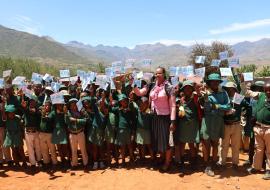 Pupils from Berea Government Primary school celebrating EPI@50