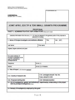 Proposal Form 2017: Joint WHO-AFRO/TDR/EDCTP Small Grants Scheme for implementation research on infectious diseases of poverty