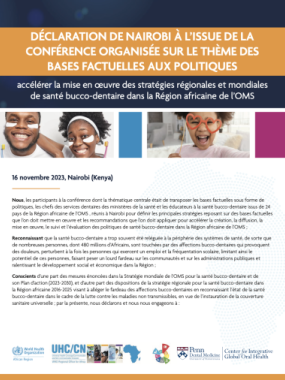 Déclaration de Nairobi à l’issue de la conférence organisée sur le thème des bases factuelles aux politiques : accélérer la mise en œuvre des stratégies régionales et mondiales de santé bucco-dentaire dans la Région africaine de l’OMS