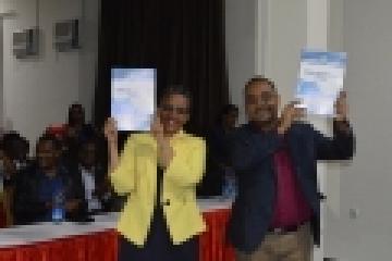 H.E. First Lady, Mrs Roman Tesfaye and Honorable Dr Kesetebirhan Admasu, Minister of Health, displaying the Strategy document.