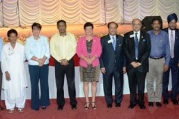 The Minister of Health, Mrs Mitcy Larue (Centre in pink) with donors at the launching ceremony