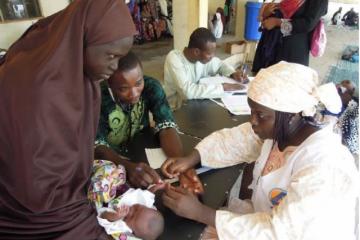 IDP receiving treatment from a health facility supported by Alima in Moguno Local Government Area Alima