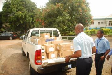 IEC materials and sanitizers loaded and ready for dispatch from WHO premises