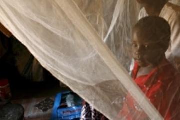 Child in front of insecticide treated bed net EPA/K. Ludbroo