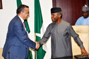  Nigeria's Vice President welcoming WHO Director General in his office at the Presidential Villa in Abuja