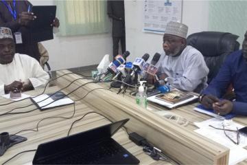 Borno Commissioner for Health and WHO Emergency Manager Dr. Owili in a Press briefing on COVID-19 Maiduguri. Photo_WHO_C. Onuekwe.jpg 