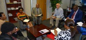 Ms Segotso (UNFPA Assistant Representative – top left) and Dr Ovberedjo (WHO Representative – top right in blue jacket) hosting the combined consultants’ courtesy call  