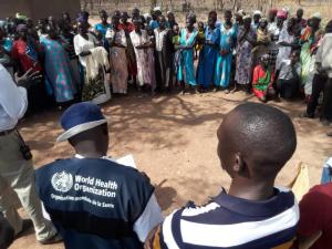 The intercluster health assessment team conducting a focus group discusion with the IDPs