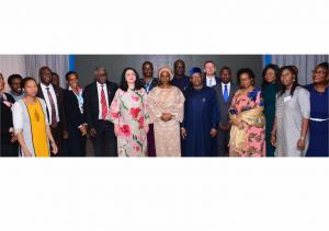 The wife of the Vice President Mrs Dolapo Osinbajo (Middle), Minister of Health (L) and the joint UN team