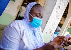 Monica Sharik, a vaccinator at Dusten Kura Gwari, Chanchagi LGA