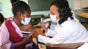 A 14-year old girl in Addis Ababa getting the HPV vaccine during the HPV vaccine in January 202. Credit/WHO Ethiopia